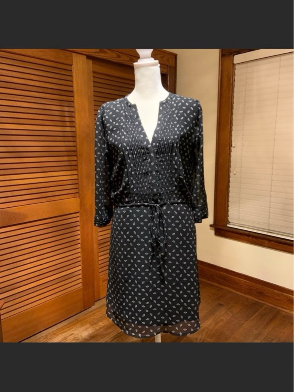 H&M Black Mini Dress with White Leaf Print